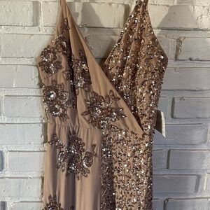 Elegant Sequin Embellished Jumpsuit in Tan